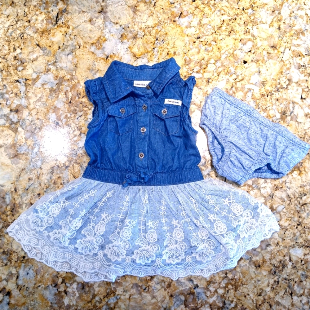 Calvin Klein Jeans Denim Tulle Baby Dress Size 12 Months